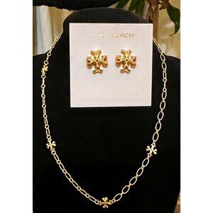 Tory Burch Gold Roxanne Delicate Necklace & Earrings Jewelry Set